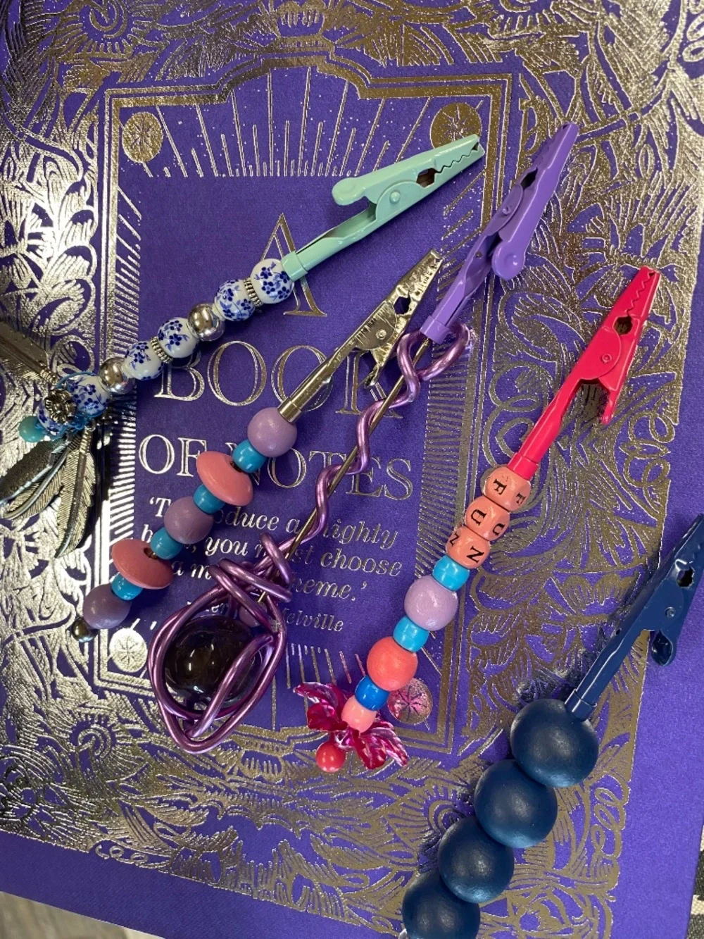 Handmade Beaded Tarot / Photo Holder Clips – Mystical Desk Décor